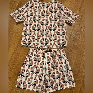 Zara Floral Geo Print Top and Shorts Set in Cream, Black, Rust